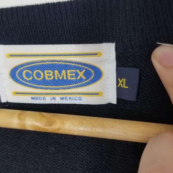 Cobmex Vintage Dark Blue Black Knitted Long Sleeve V-Neck Overside Sweater XL - Picture 2 of 7